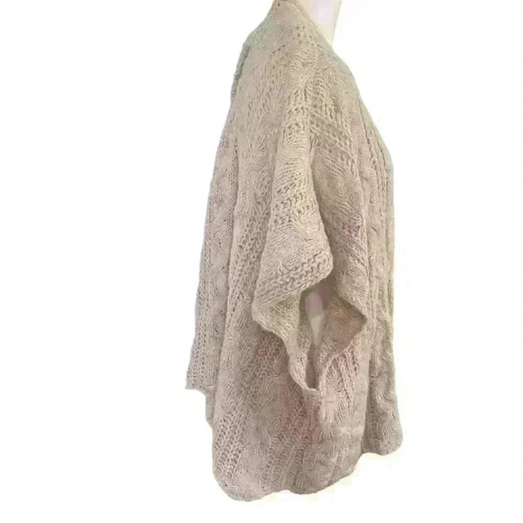 Aerie Mohair Blend Cable Knit Open Front Cardigan Short Sleeve Boho O/S Travel - Picture 4 of 9